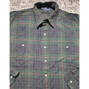 Vintage Polo Ralph Lauren Plaid Shirt Men's XL Green Red Blue Cotton Wool